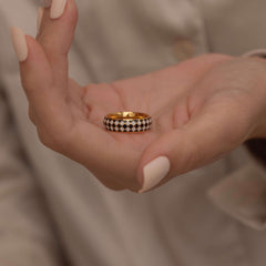 Dainty Black and White Checkered Board Band Ring 
