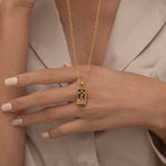  Gold the star tarot necklace with cubic zirconia accents and an onyx  back stone, symbolizing hope, inspiration, and spiritual guidance 