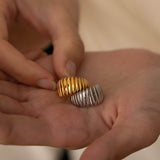 Chunky gold and silver ribbed ring for women. tarnish free