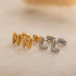 gold and silver bubble initial stud earrings