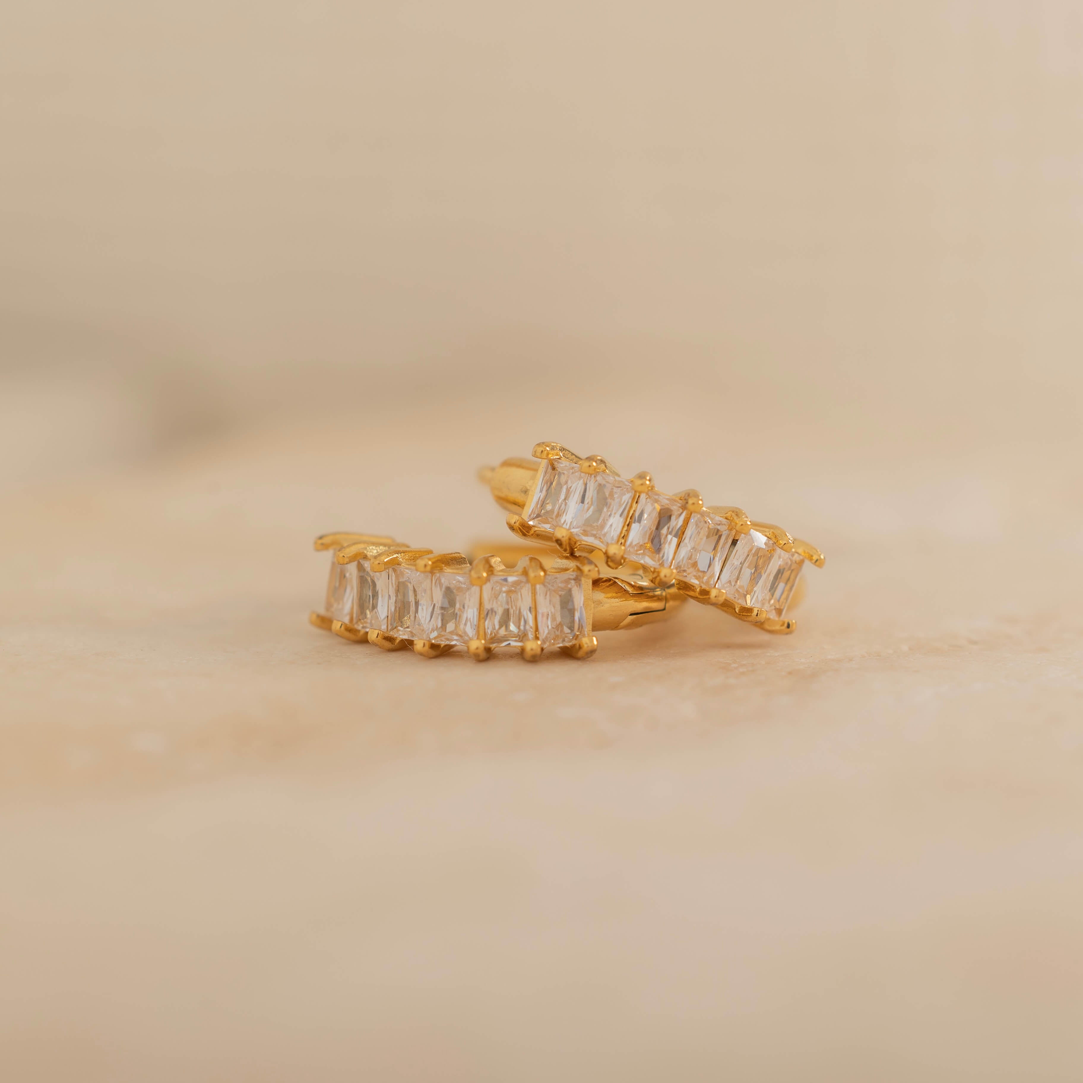 hypoallergenic gold crystal baguette hoops