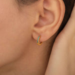 Matching pair blue huggie hoops earrings, gold birthstone earrings