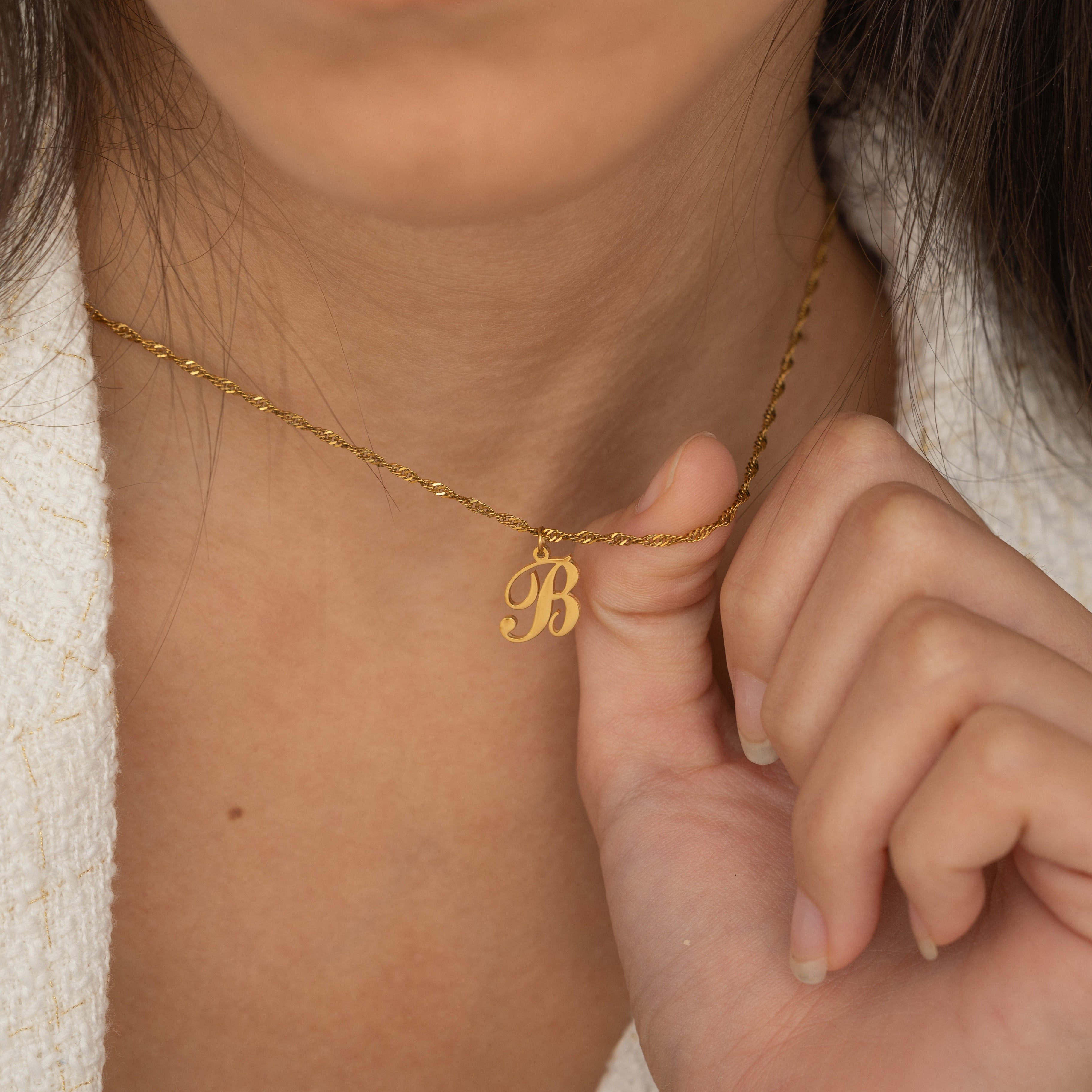 Gold Filled Bold Custom Initial Necklace with Twist Chain