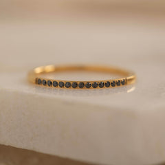 Thin Black Stone Onyx Eternity Ring for Everyday. Waterproof and Tarnish Free