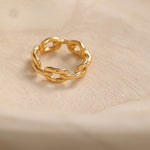 Tarnish Free Hypoallergenic gold paperclip style ring band perfect for everyday wear