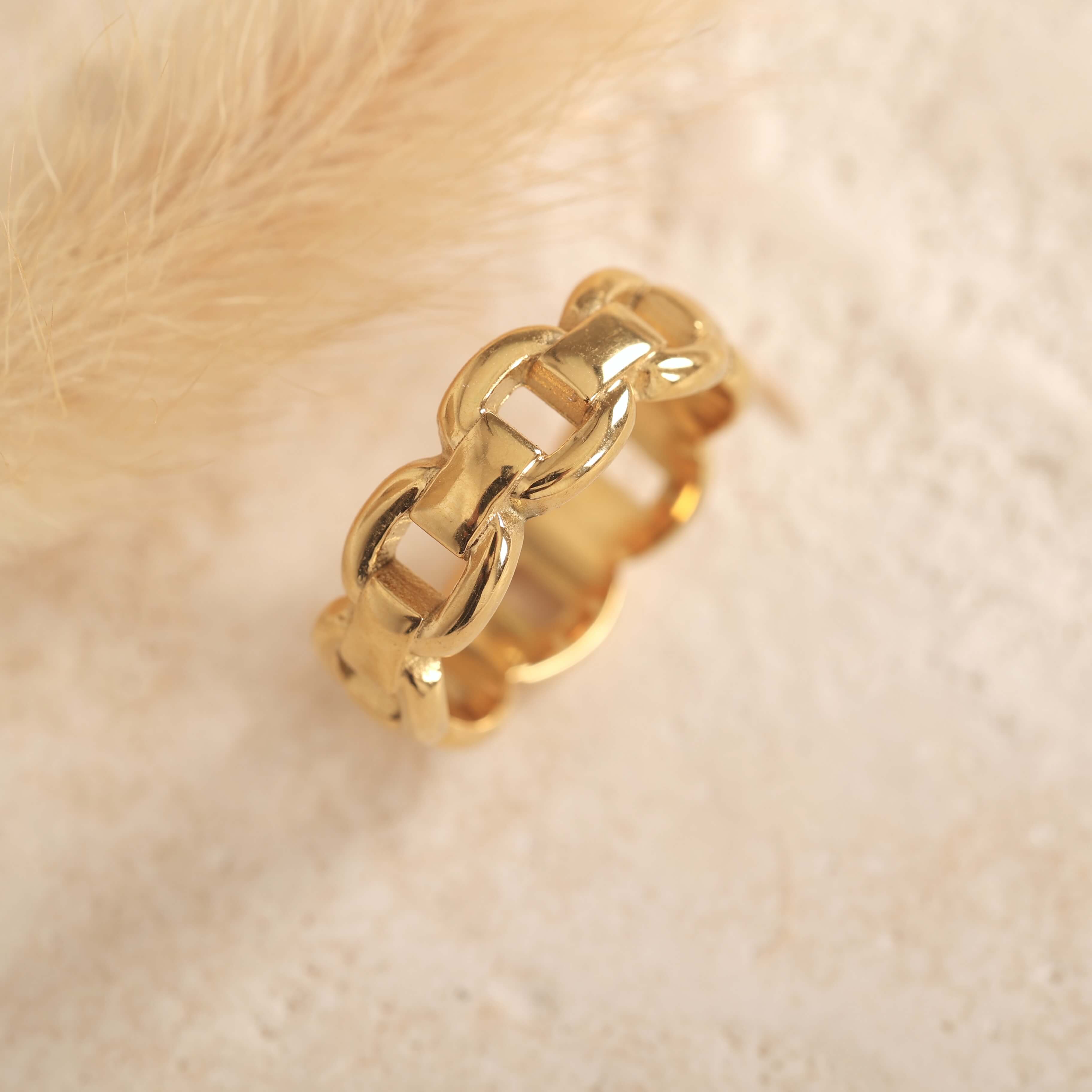 minimalist gold link curb ring 