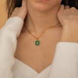 Malachite Starburst Pendant with Paperclip Necklace in Gold