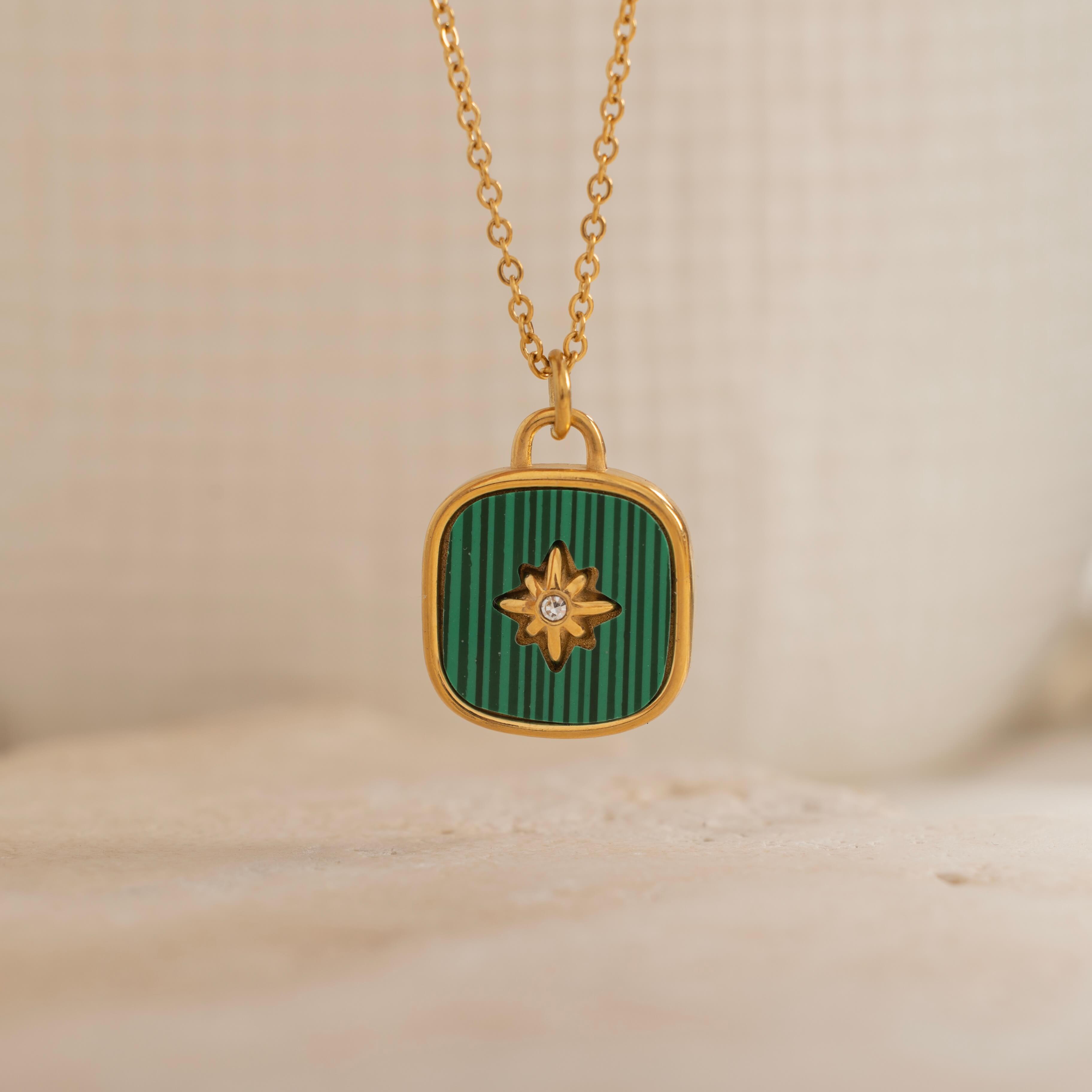 Gold Malachite North Star Necklace for Everyday 