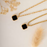 Gold Black Stone onyx necklace for women. waterproof and tarnish free jewelry for everyday