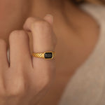 tarnish free gold onyx black stone ring for women. 