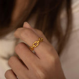 Tarnish Free Hypoallergenic gold paperclip style ring band perfect for everyday wear