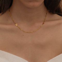 Gold Custom side initial necklace with custom chain styles. It is waterproof and tarnish free. 