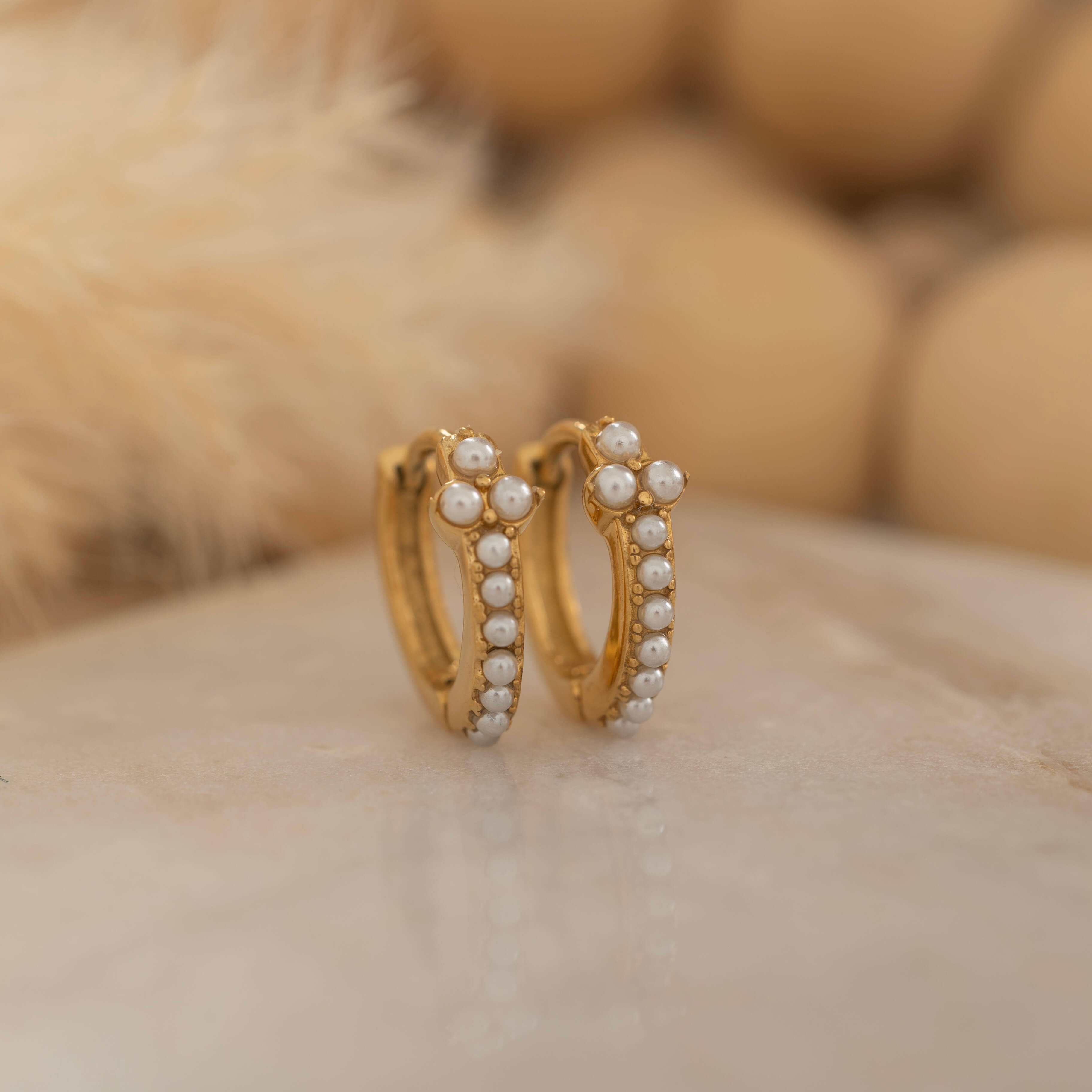 Gold Pearls Huggie Hoop Earrings