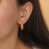 gold ribbed link earrings