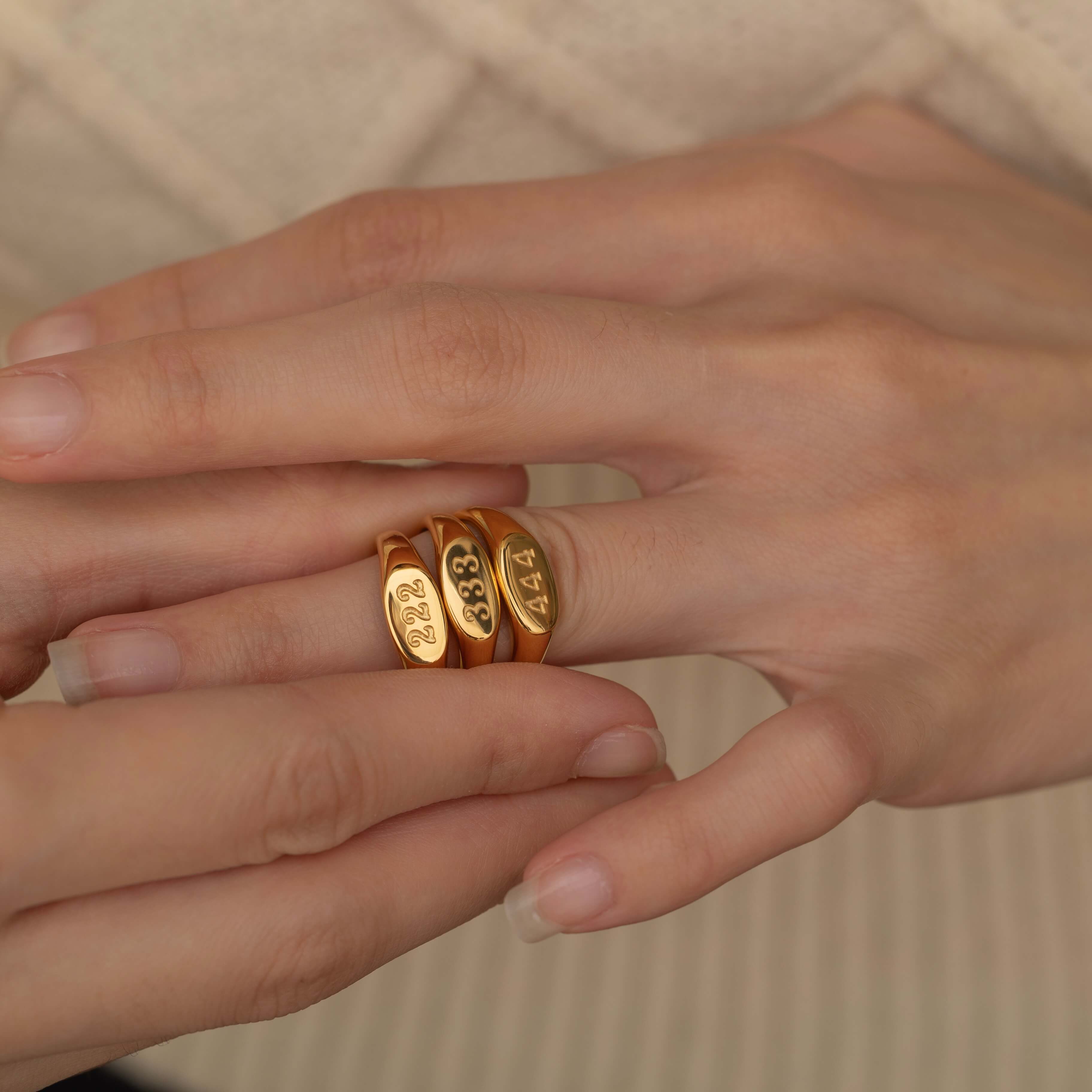 Angel Number Signet Ring - Luck Protection Number in 18K Gold Filled ...