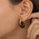 gold double hoop earrings with star and onyx gemstones