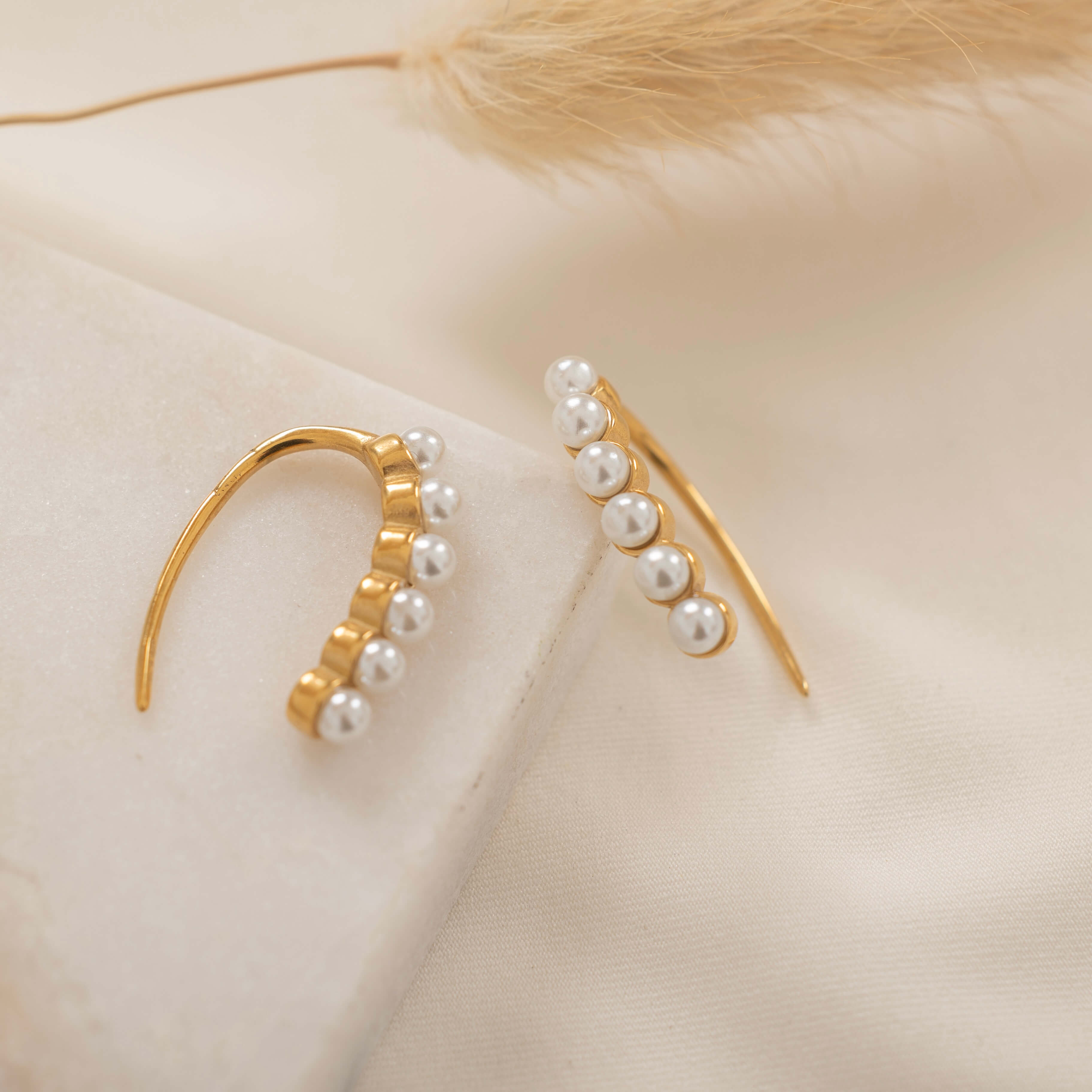 Gold Pearl Threaders Earrings Waterproof 