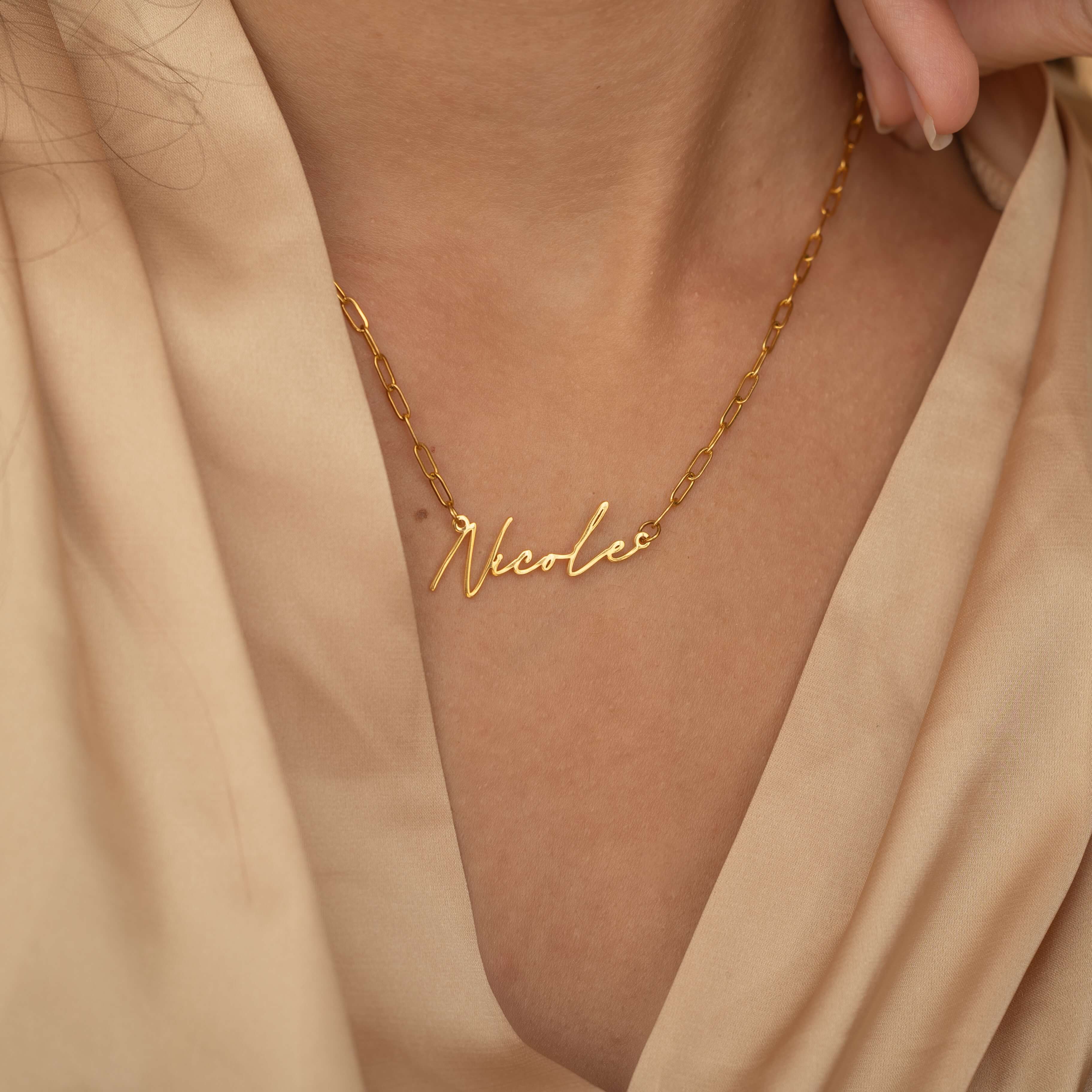 Gold Filled Custom Name Necklace with Paperclip Chain