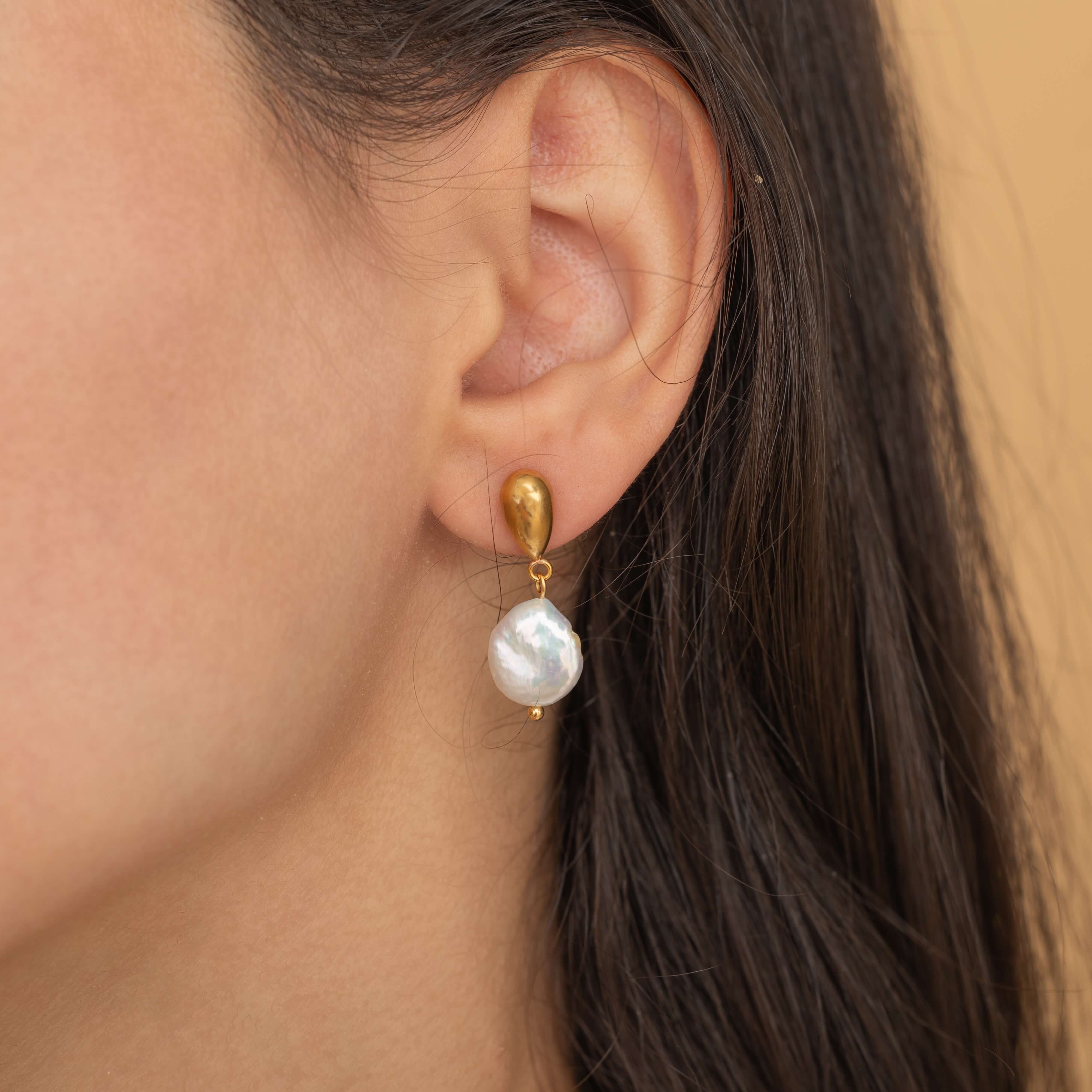 gold irregular baroque pearl earrings