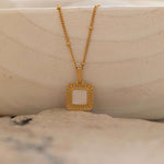 Gold Mother of Pearl Square Gemstone Necklace for Everyday