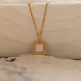 Gold Mother of Pearl Square Gemstone Necklace for Everyday