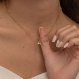 Gold Custom Sunburst Initial Necklace with custom chain styles. Perfect for everyday wear, waterproof and tarnish free