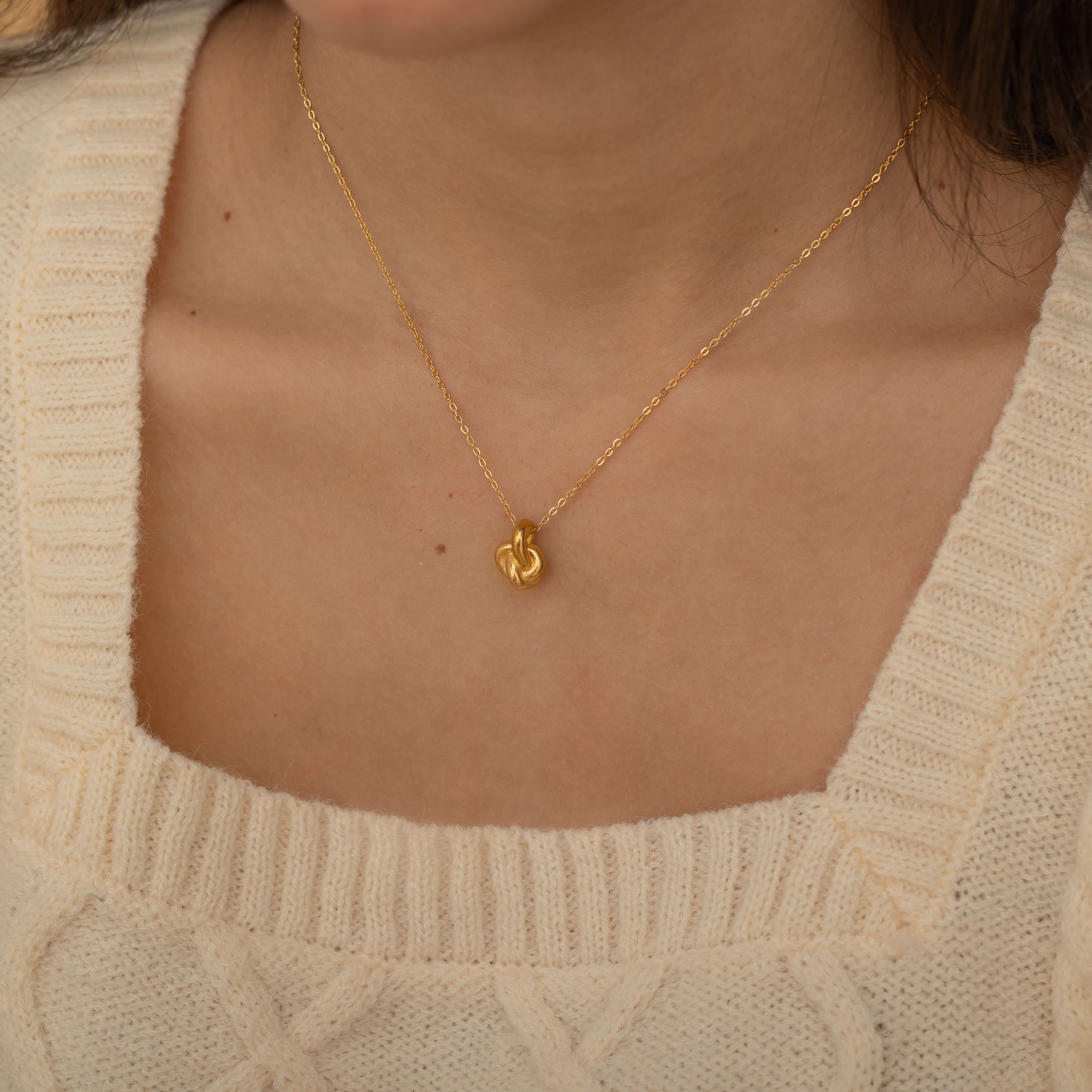 Dainty Gold Knot Pendant with Cable Chain Necklace perfect for bridal jewelry 