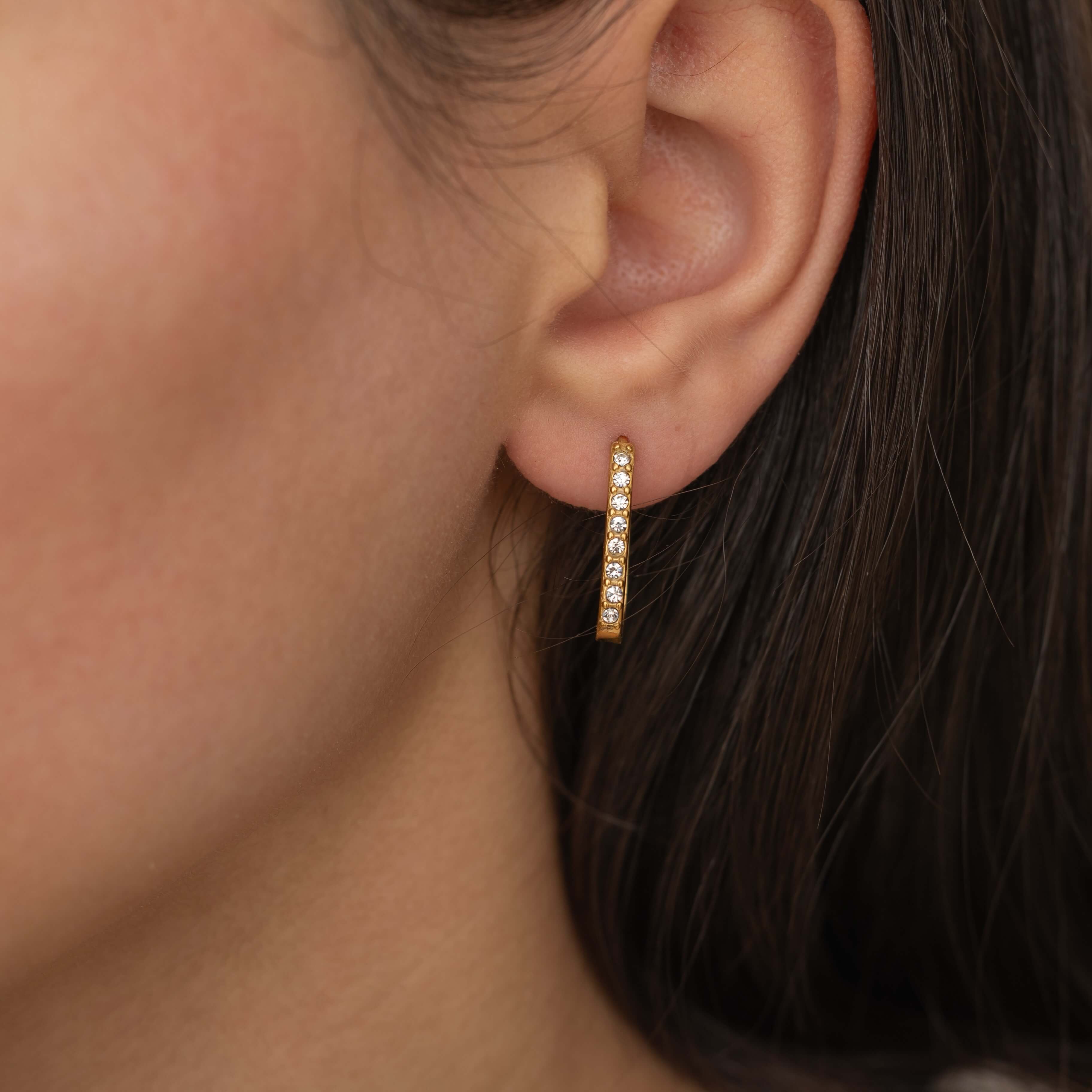 dainty gold diamond gemstone hoop earrings