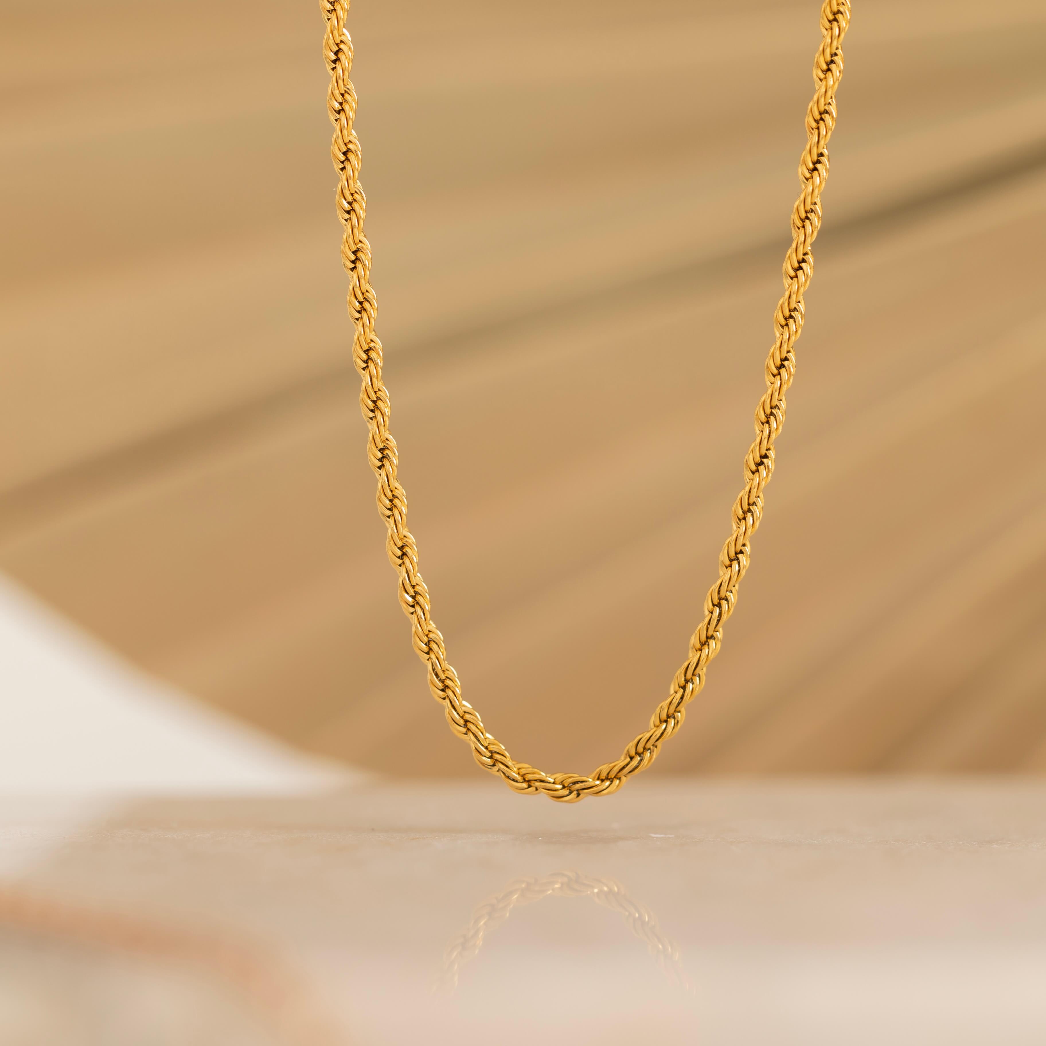 silver, gold and rose gold rope chain necklace for layering. tarnish free