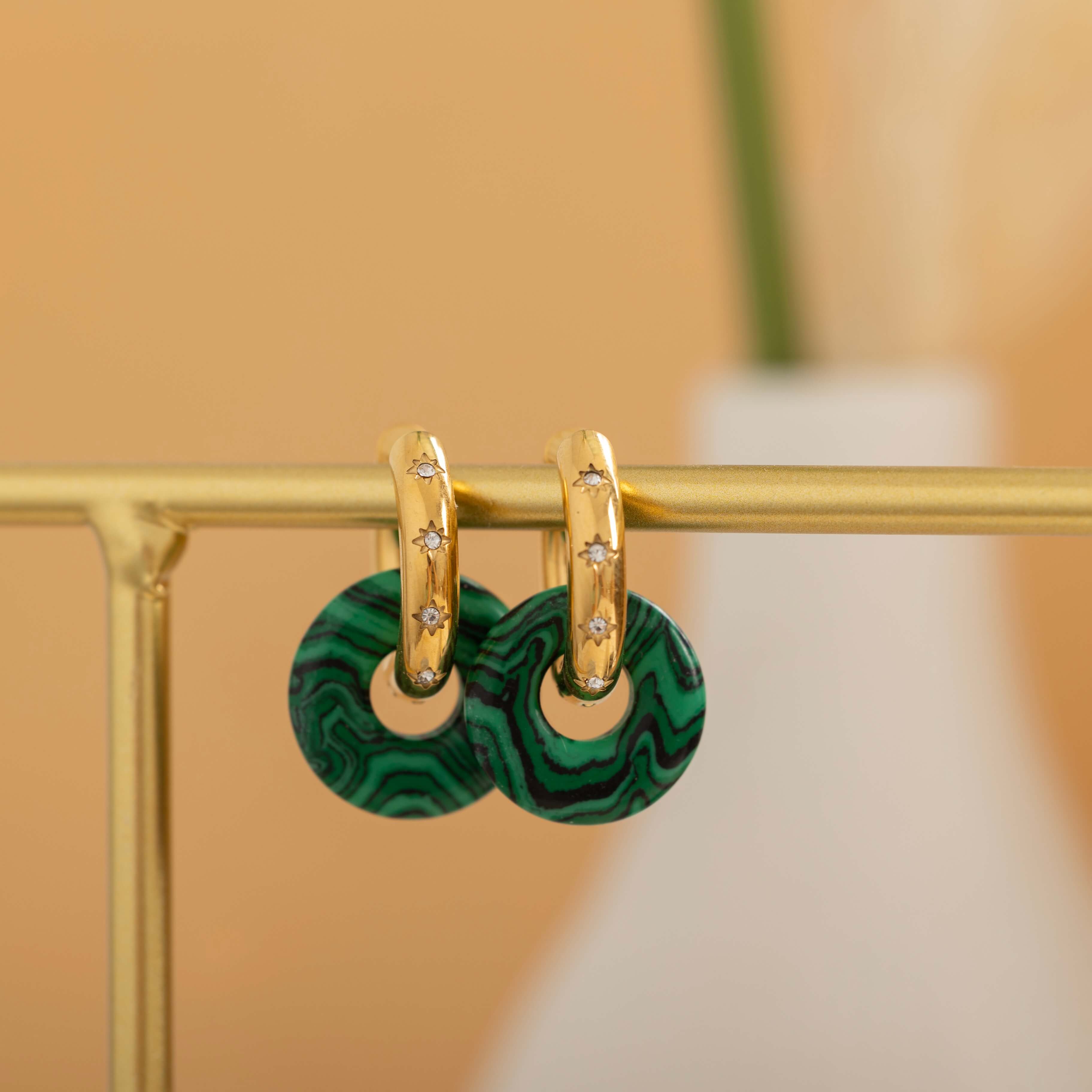 tarnish free green gemstone malachite earrings