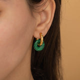 gold malachite double star hoop earrings