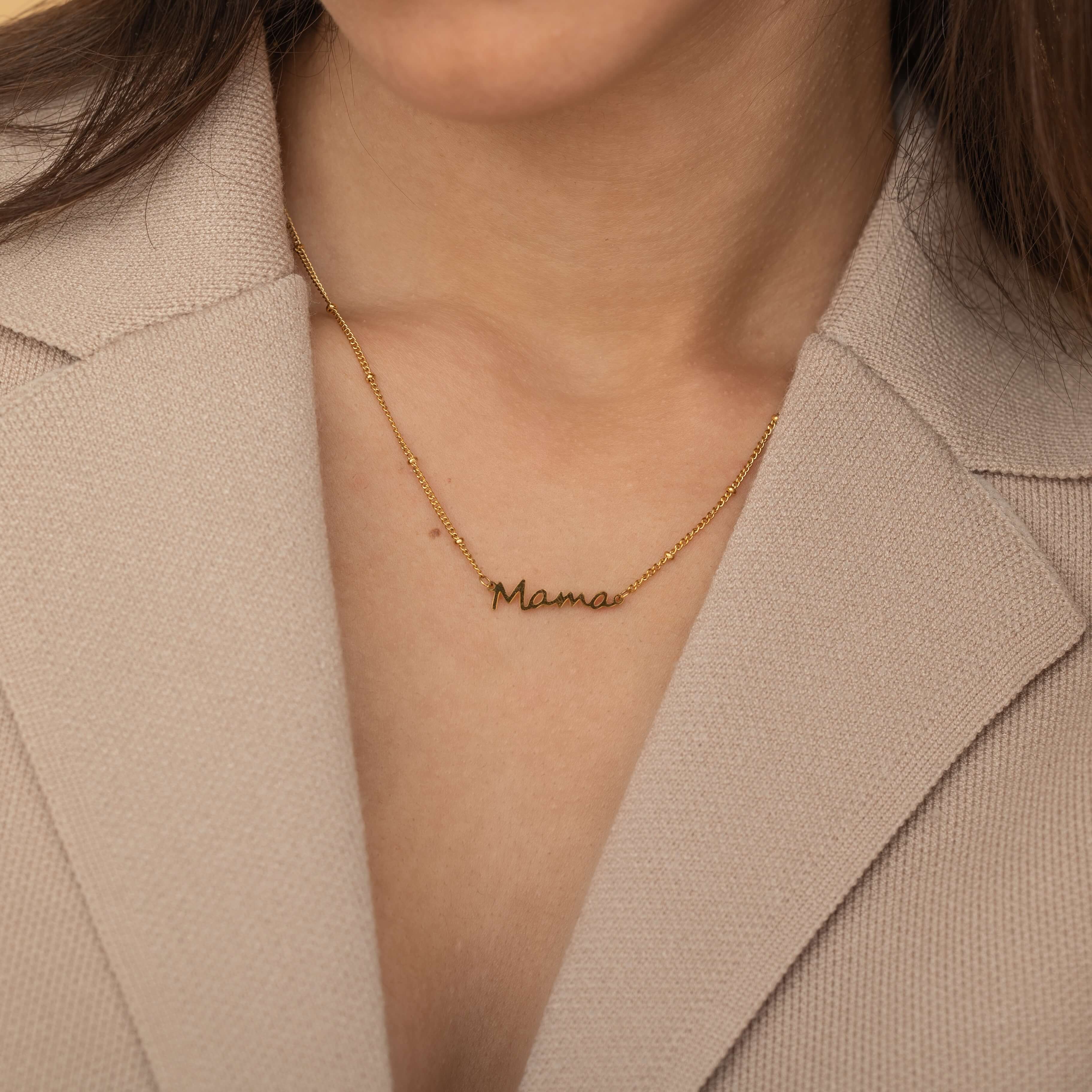 Everyday Gold Mama Necklace with Satellite Chain