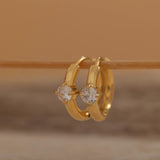 gold diamond round stone huggie hoop earrings 