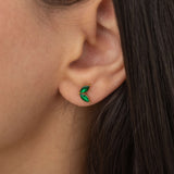 green gemstone emerald gold stud petal earrings