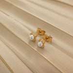 dainty gold pearl stud earrings for everyday wear since they are waterproof and made of tarnish free material