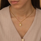 Gold Mother of Pearl Square Gemstone Necklace for Everyday