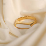 tarnish free 18k gold filled ring with mother of pearl rectangle stone. 