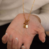 Gold Custom Toggle Necklace  with Initials on oval Charm necklace. Waterproof jewelry and tarnish free