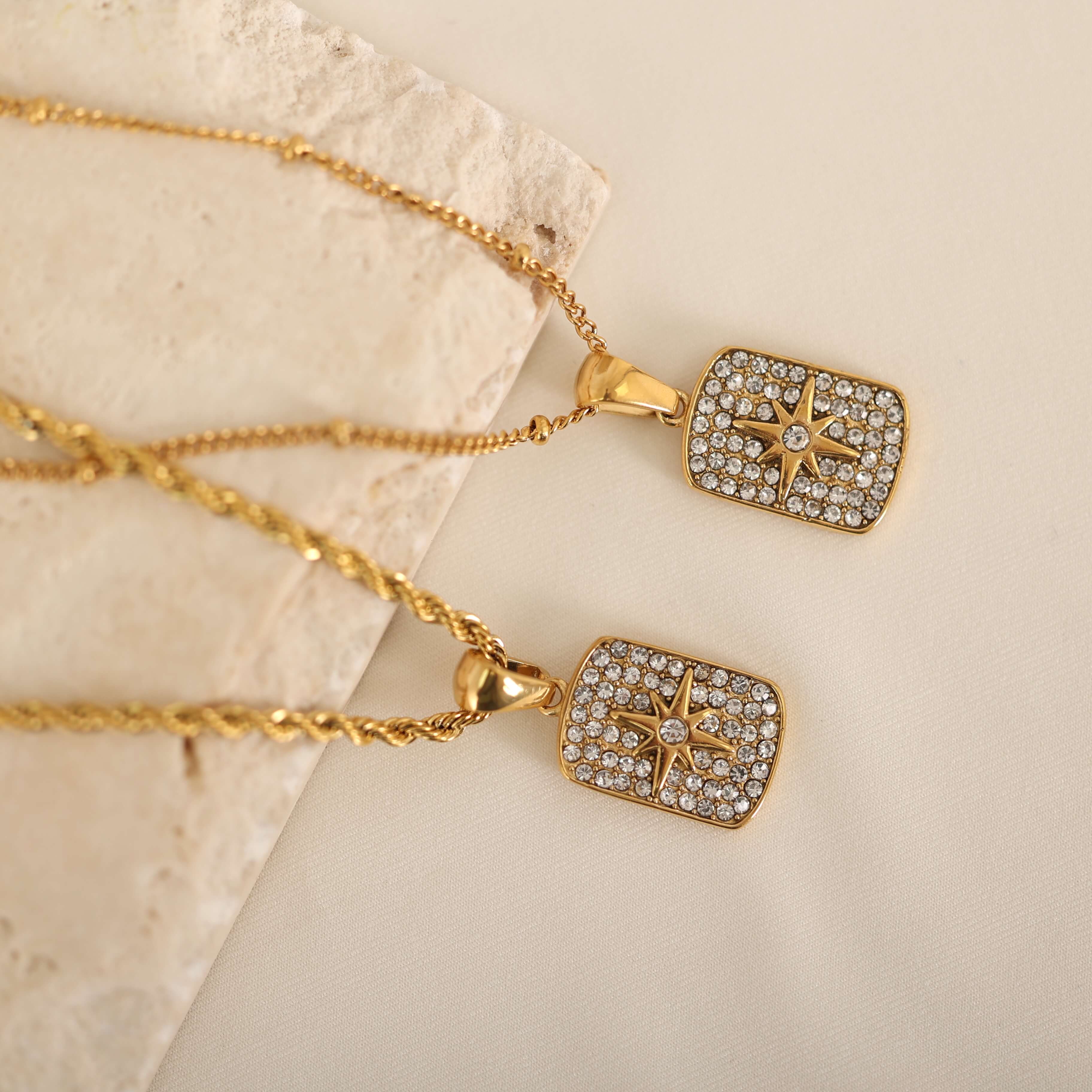 Dainty Gold North Star Necklace with Diamond 