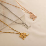 Gold Filled, Silver, and Rose Gold Old English initial charm necklace. Waterproof and tarnish free jewelry