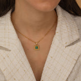 Gold Malachite Square Pendant Necklace with paperclip Chain