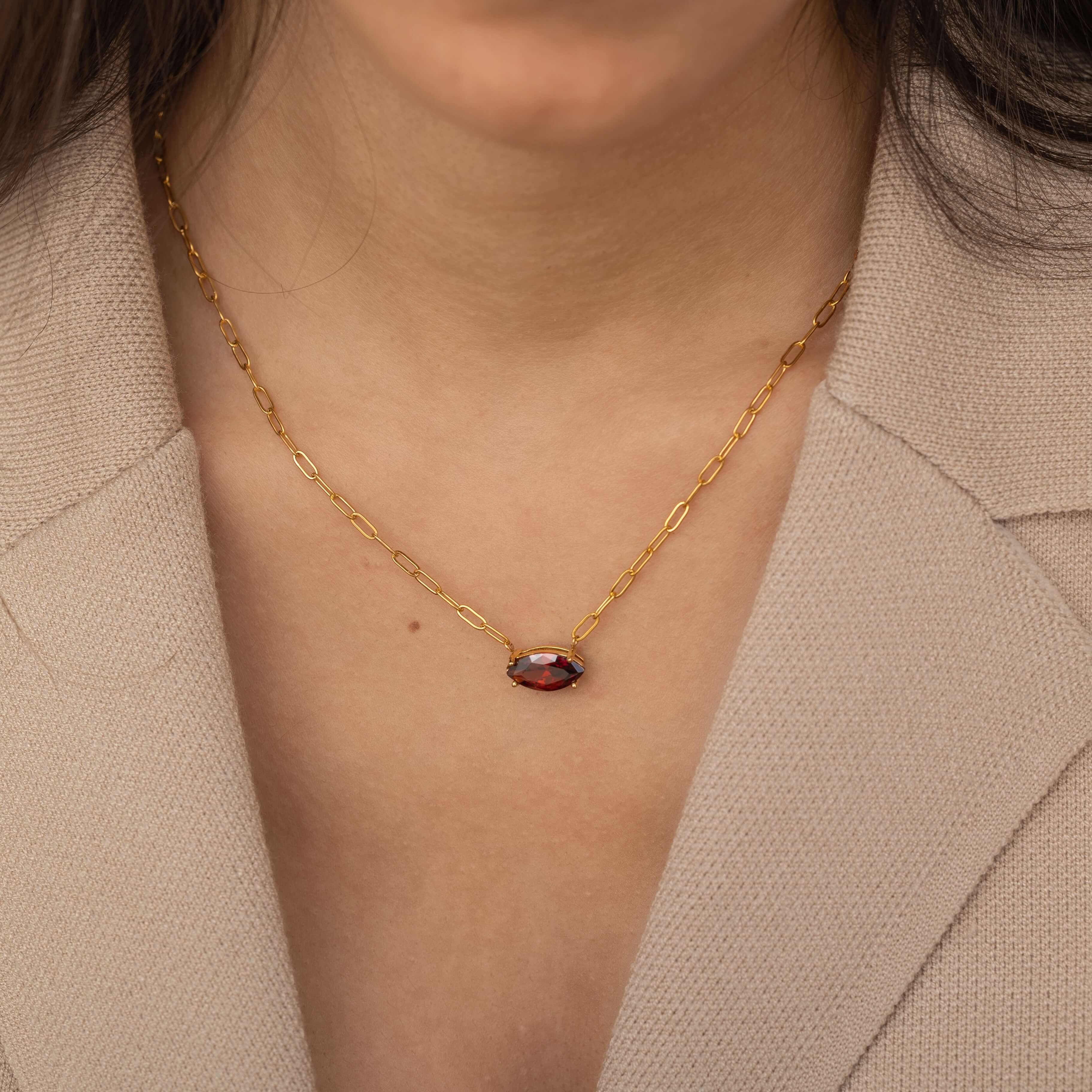 Marquise Garnet Gold Necklace