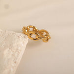 Tarnish Free Hypoallergenic gold paperclip style ring band perfect for everyday wear