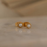 dainty vintage style gold pearl stud earrings for everyday wear since they are waterproof and tarnish free