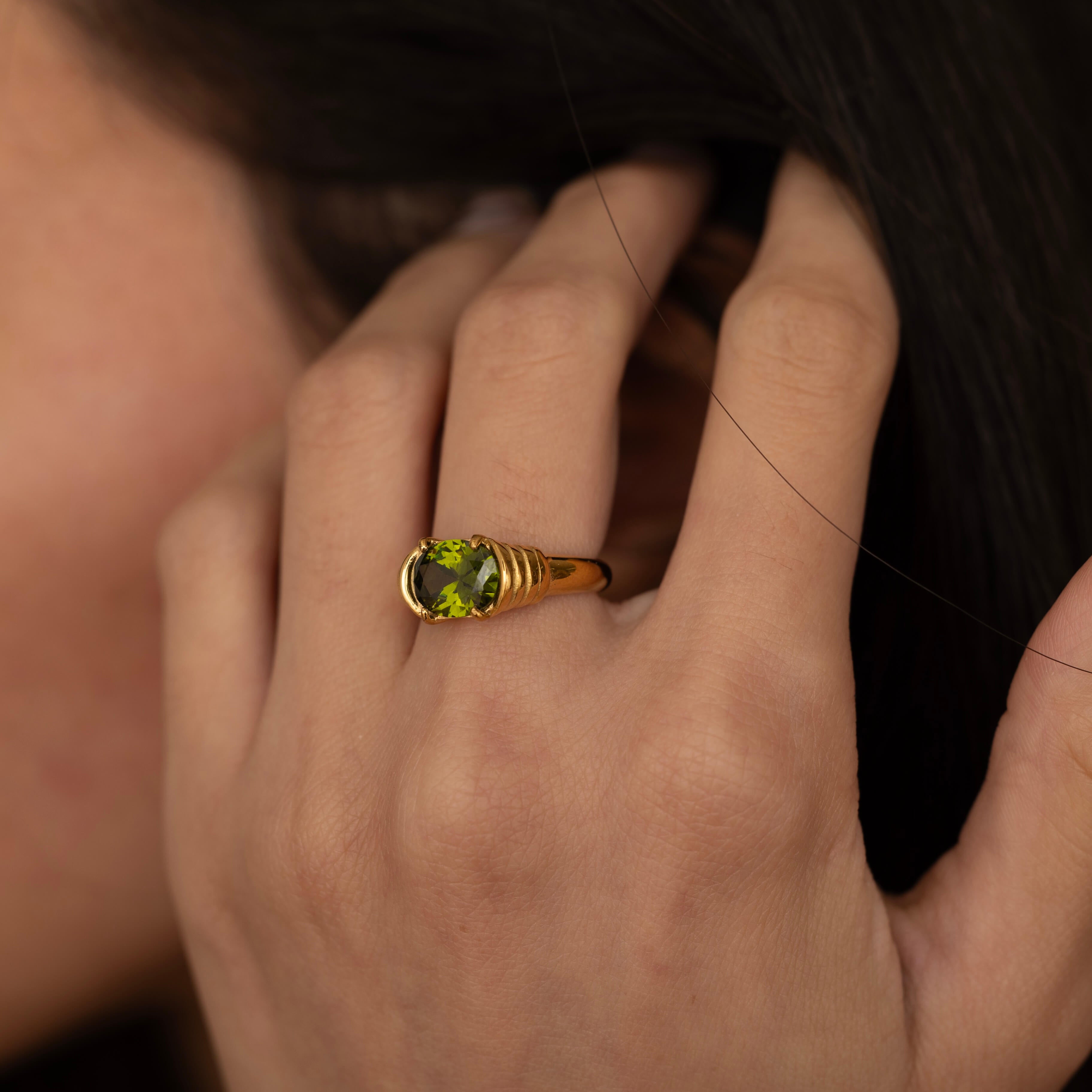 Gold Peridot august birthstone signet ring