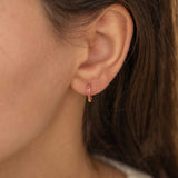 dainty gold pink huggie earrings