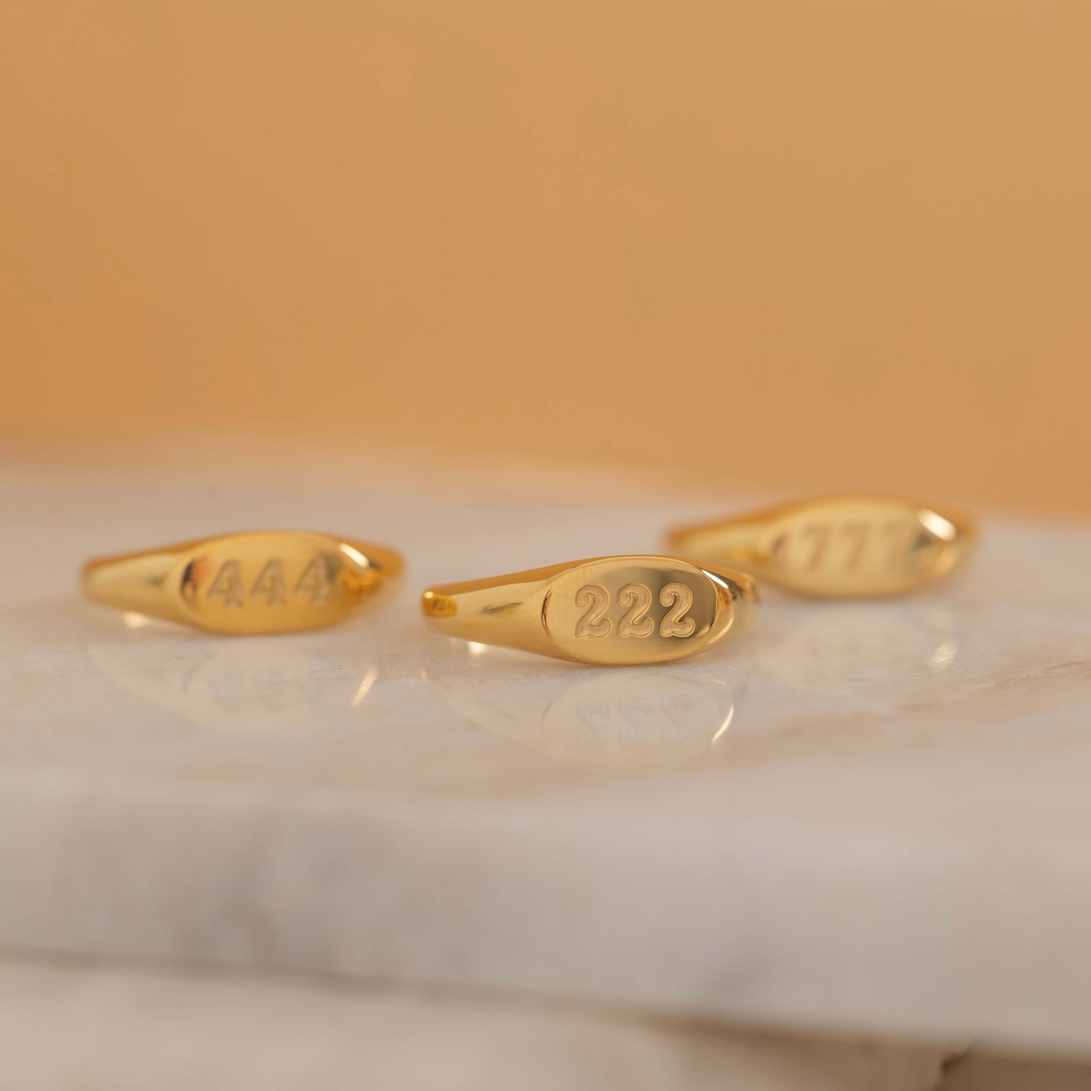 Angel Number Signet Ring - Luck Protection Number in 18K Gold Filled ...