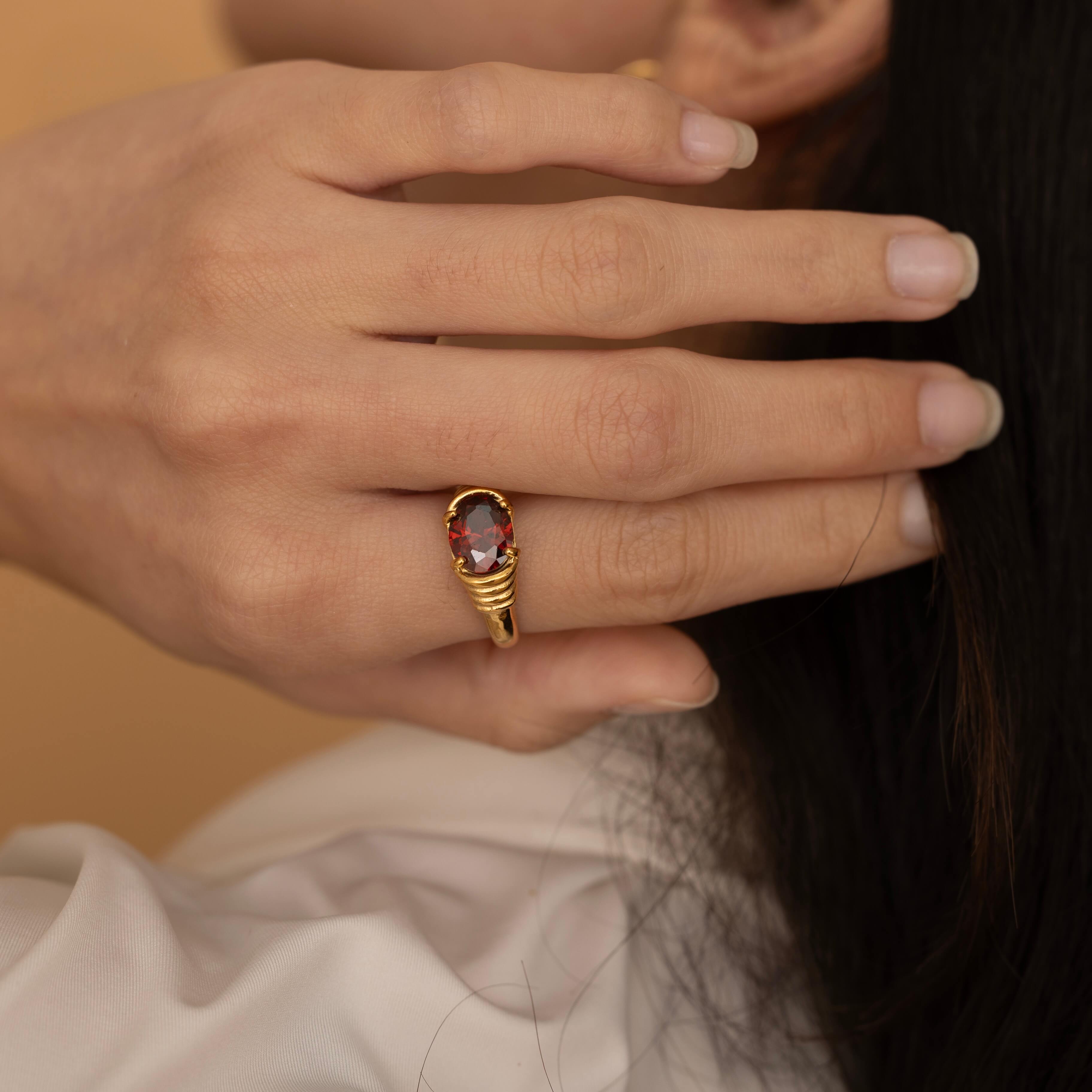 gold garnet signet ring for women