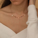 Custom Birthstone Initial Necklace. Family Personalized Necklace with Initials. Rose Gold with Satellite Chain