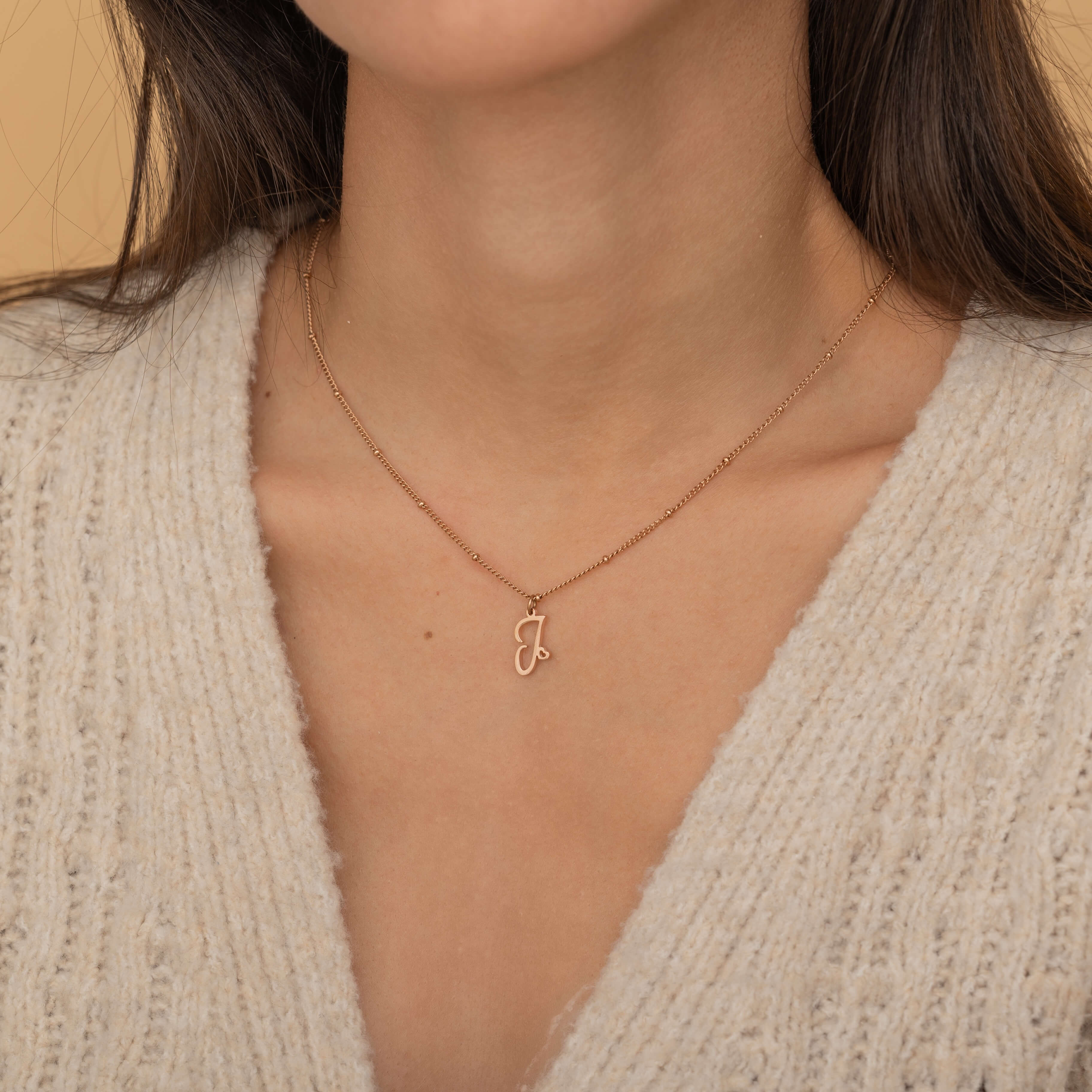 Rose Gold Initial Heart Charm Necklace for Mom. Waterproof and tarnish Free Jewelry